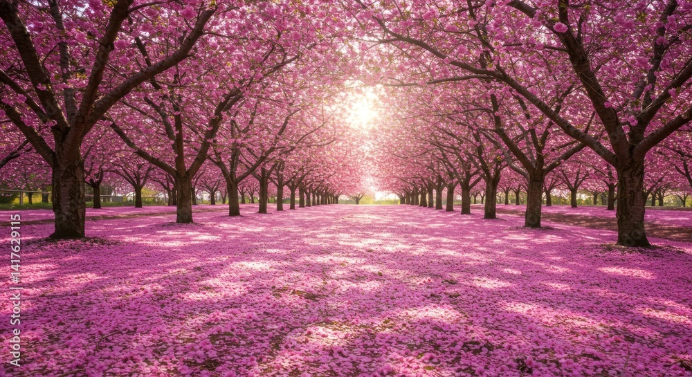 Naklejka premium Cherry Blossom Tree-lined Avenue - Photo