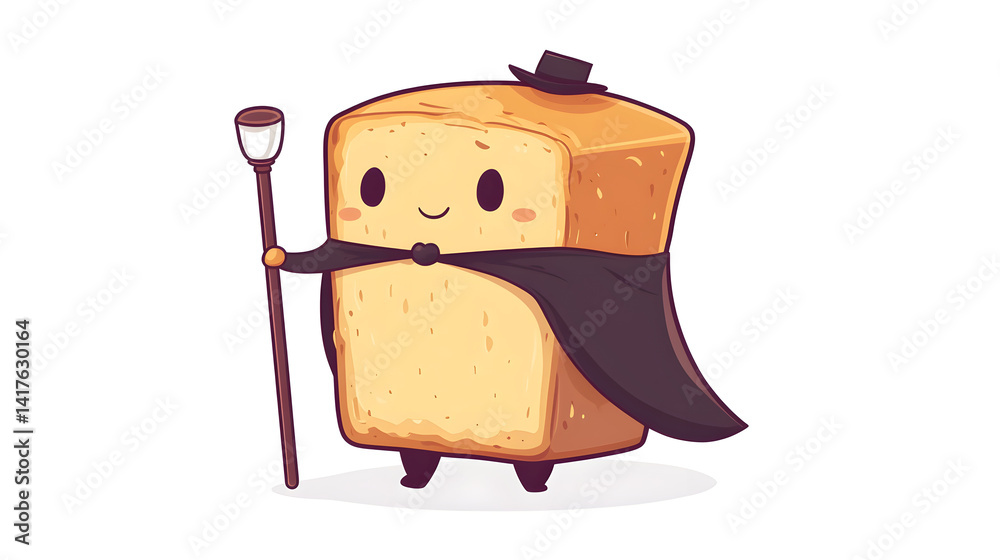 Cute Cartoon Bread Character with Magic Staff