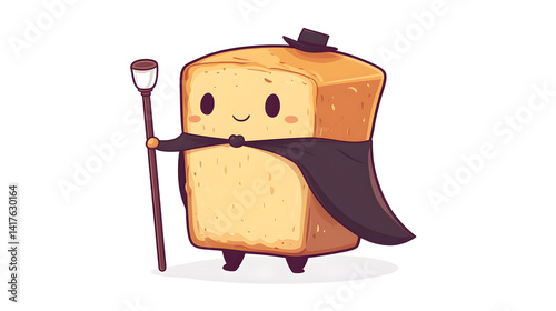 Obraz na płótnie Cute Cartoon Bread Character with Magic Staff w salonie