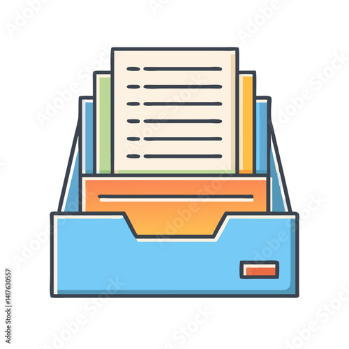 Illustration of document tray containing file folders with organized information