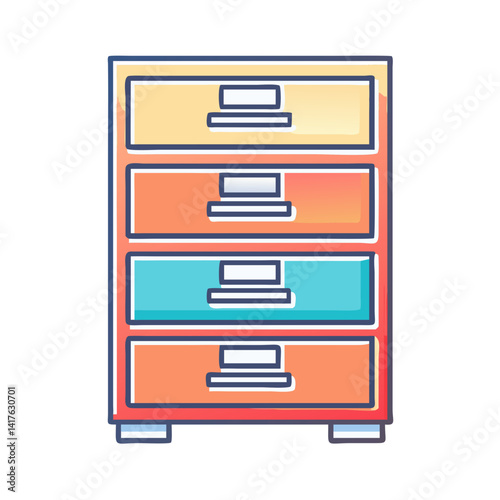 A bright and cheerful illustration of a colorful chest of drawers