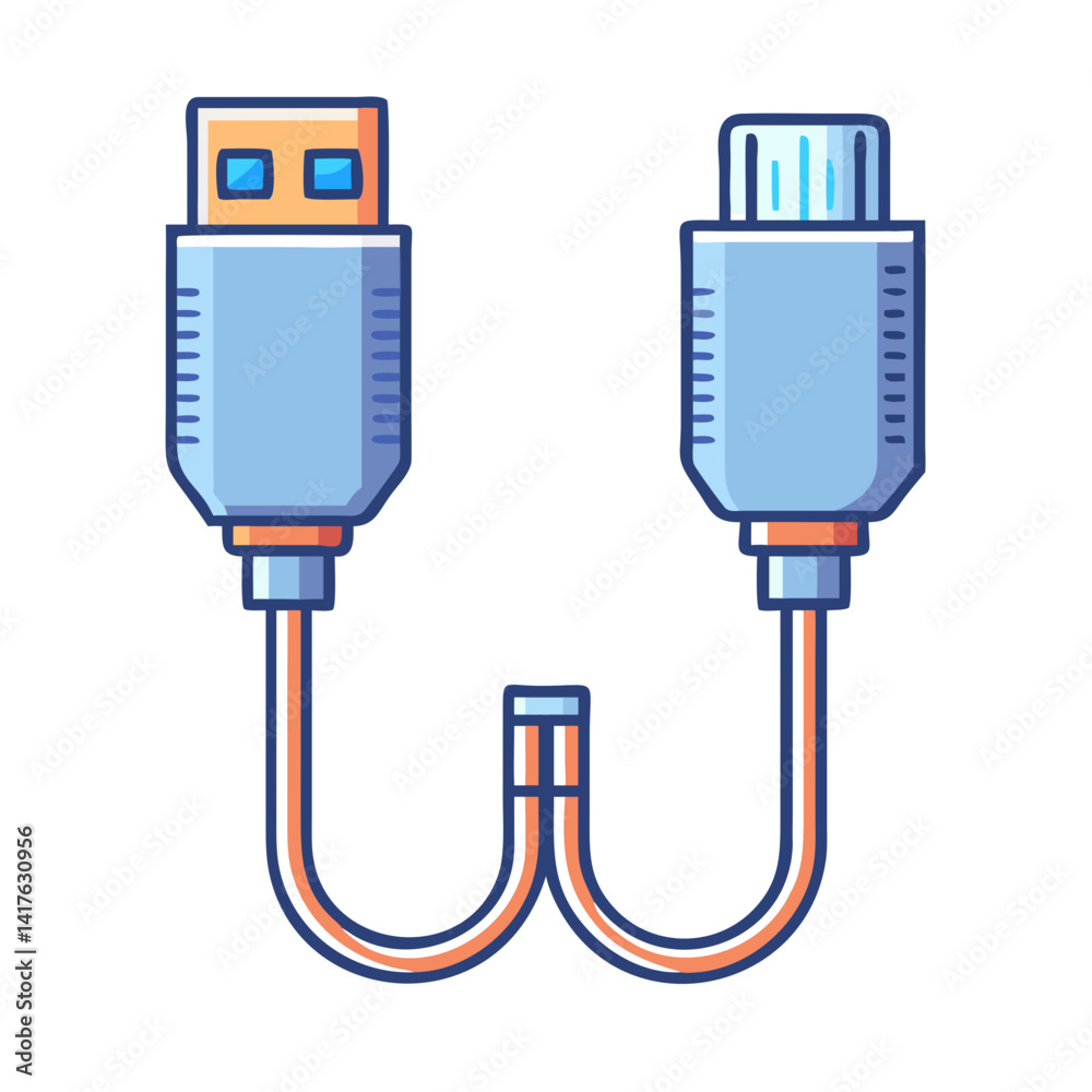 Blue Computer Cable Illustration with Standard USB and HDMI Connectors Blue Computer Cable Illustration with Standard USB and HDMI Connectors