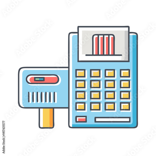 Stylized Cartoon Credit Card Reader and Card Payment Terminal Illustration