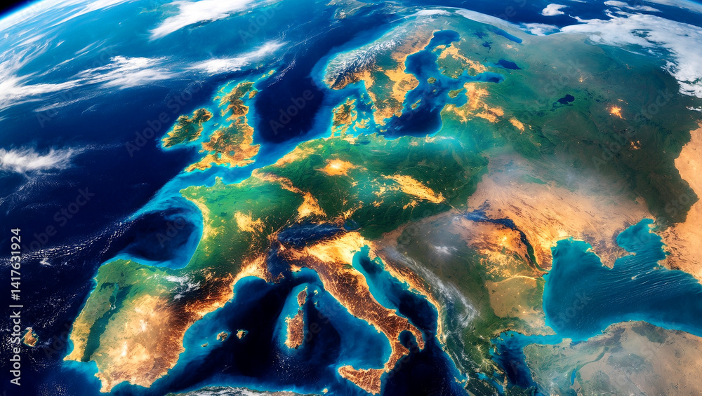 Obraz premium Stunning view of earth and europe from space