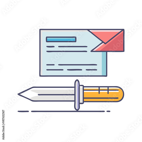 Stylized Icon of an Email Message with Attached Knife Tool