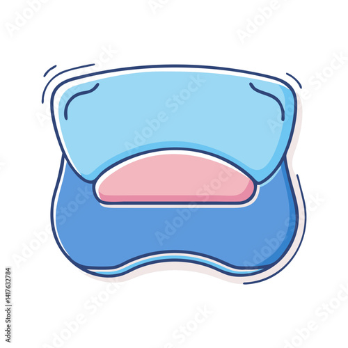 Open pastel blue container with pink insert and dark blue edging
