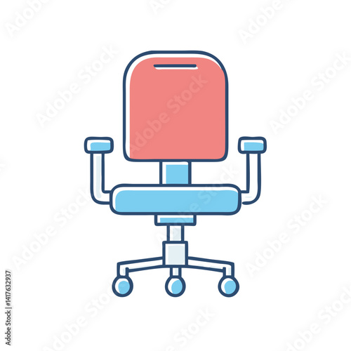 Colorful illustration of a simple and ergonomic office chair with armrests