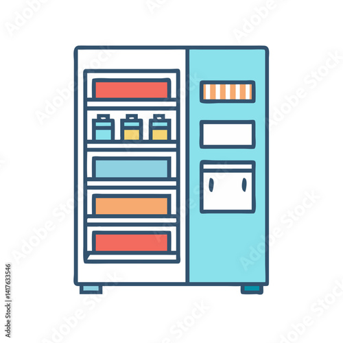 Stylized vending machine icon with colorful products and simple user interface