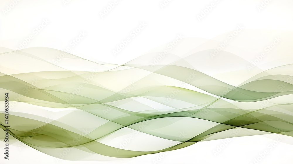 Obraz premium Green and white abstract wavy pattern on light background