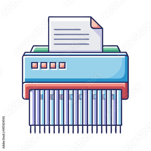 Illustration of a modern paper shredder with a document being shredded