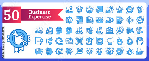 Business Expertise Blue Fill pack include strategy, management, and planning	