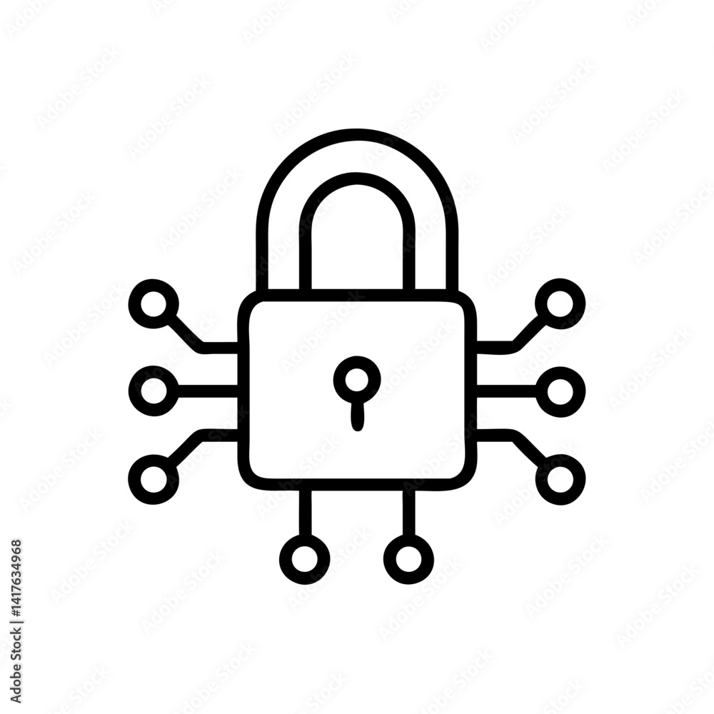 Cybersecurity Padlock with Circuit Nodes Icon Design Cybersecurity Padlock with Circuit Nodes Icon Design