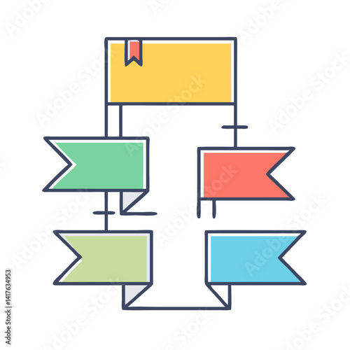 Infographic depicting a hierarchical organization structure with interconnected colorful labels