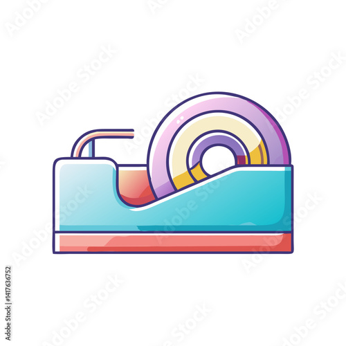 Colorful illustration of a tape dispenser with a roll of rainbow tape