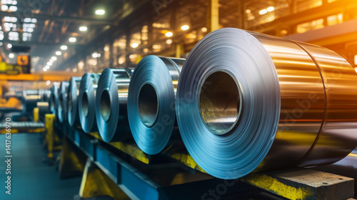 Obraz na płótnie Glowing metal rolls in steel factory during production Generative AI w salonie