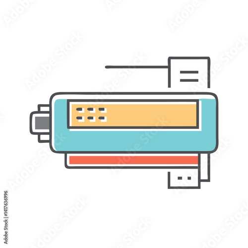 Modern flat vector illustration of an inkjet printer isolated on white background