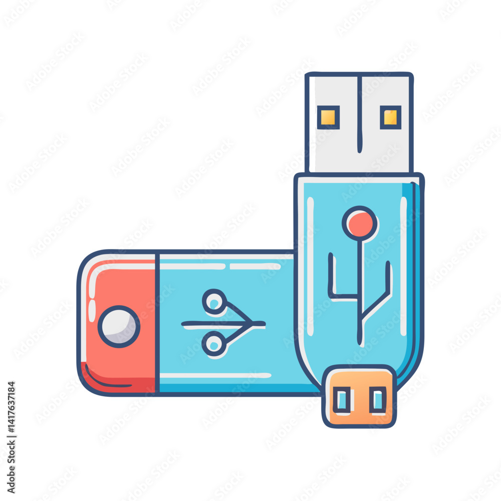 Obraz premium Stylized vector illustration of USB flash drive with artistic flair and color