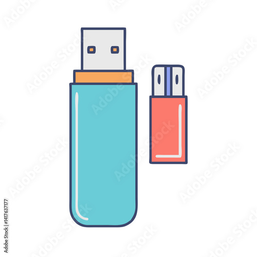 Whimsical cartoon illustration of a USB drive with its protective cap