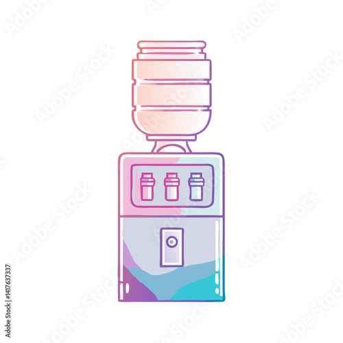 Stylized Water Cooler Dispenser with Vibrant Pink, Purple and Blue Hues