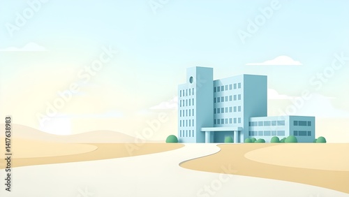 Stylized Hospital Building Icon on a Curved Horizon
