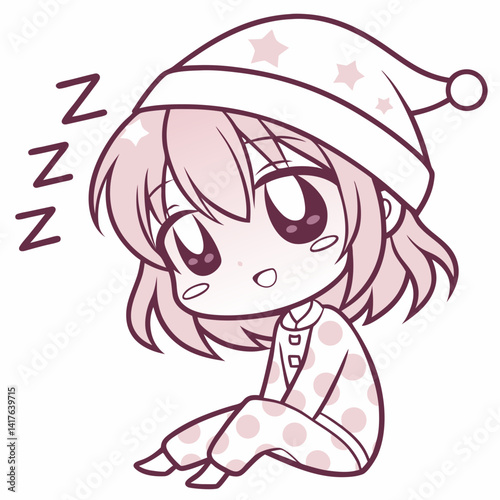 Sleepy Anime Girl Emoji with Pajamas and Droopy Eyes