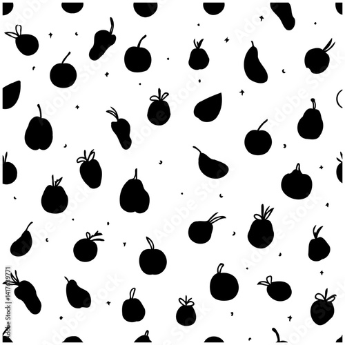 Elegant Pattern Fruits and Vegetables Silhouettes