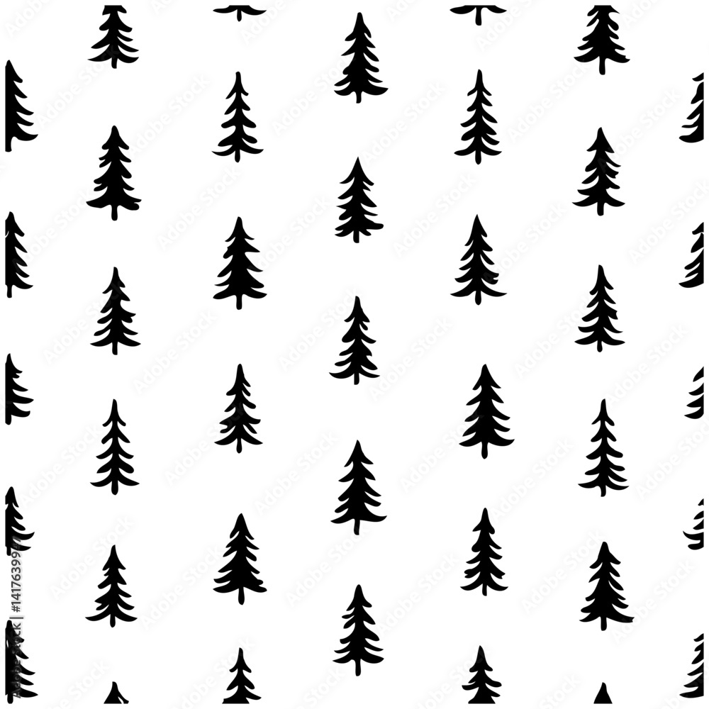 Obraz premium Seamless Pattern of Stylized Evergreen Trees