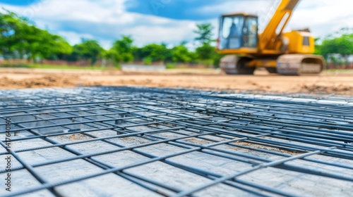 Rebar assembly for deep foundation caisson construction urban site gigapixel standard close-up view engineering concept photo