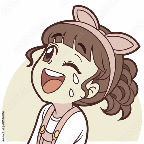 Laughing Anime Girl Emoji with Closed Eyes and Rosy Cheeks