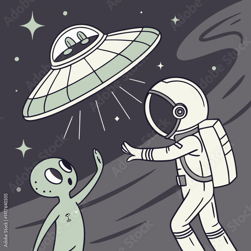 Astronaut Meeting Alien in Distant Galaxy