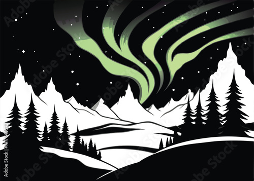 Aurora Borealis Northern Lights Vector Illustration