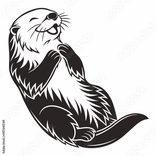 Sea Otter vector silhouette black design white background