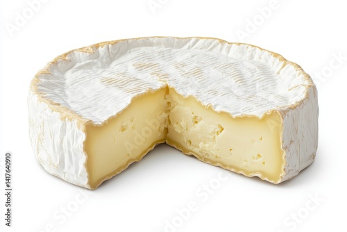 Creamy Camembert cheese a delectable French delicacy sliced open revealing its soft pale yellow interior A rich inviting texture