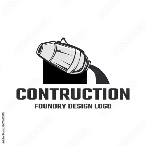 logo design foundry,construction,construction tools,casting mixer,vector,illustration,symbol,badge,industry,isolated,occupation,heavy