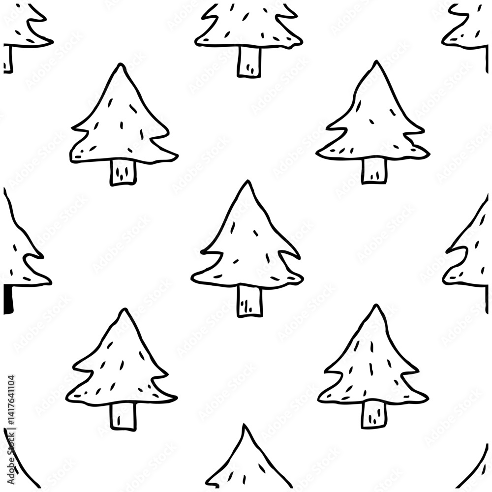 Fototapeta premium Whimsical Hand-Drawn Christmas Tree Pattern