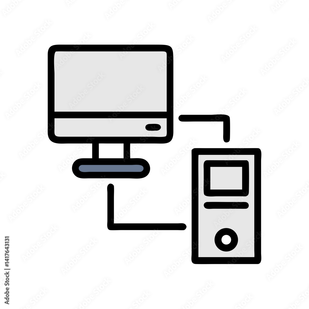 Desktop Tower with Monitor Connection Icon Design Desktop Tower with Monitor Connection Icon Design