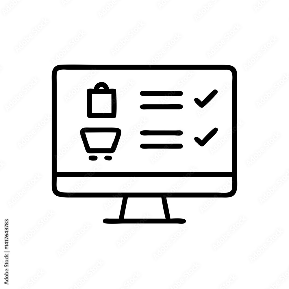 Desktop with Online Shopping Checklist Icon Design Desktop with Online Shopping Checklist Icon Design