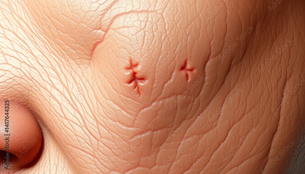 Fototapeta premium Close up Of A Small Scar On Wrinkled Skin