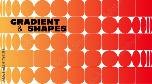 Abstract gradient background with circular geometric shapes. Minimalist vector poster design. Modern graphic with a dynamic white grid and an orange and red gradient