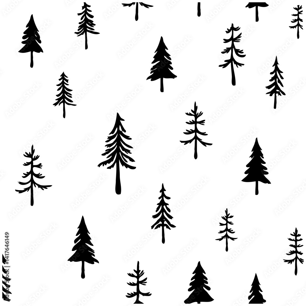 Obraz premium Monochrome Forest: Evergreen Tree Seamless Pattern
