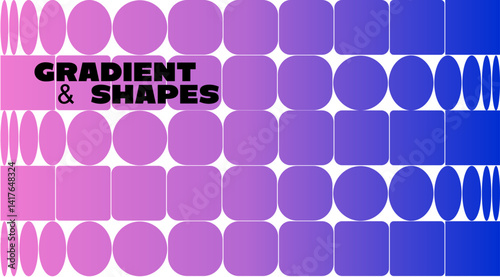 Abstract gradient background with circular geometric shapes. Minimalist vector poster design. Modern graphic with a dynamic white grid and a blue and pink gradient