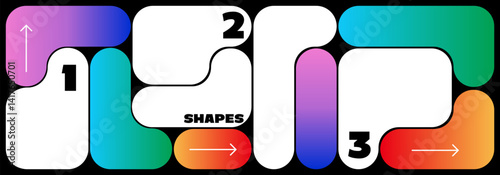 Modern abstract shapes with gradient. Geometric bento grid pattern. Modern gradient vector design. Y2K poster template
