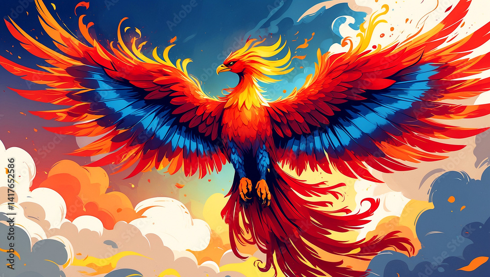 Obraz premium Vibrant phoenix soaring with fiery wings