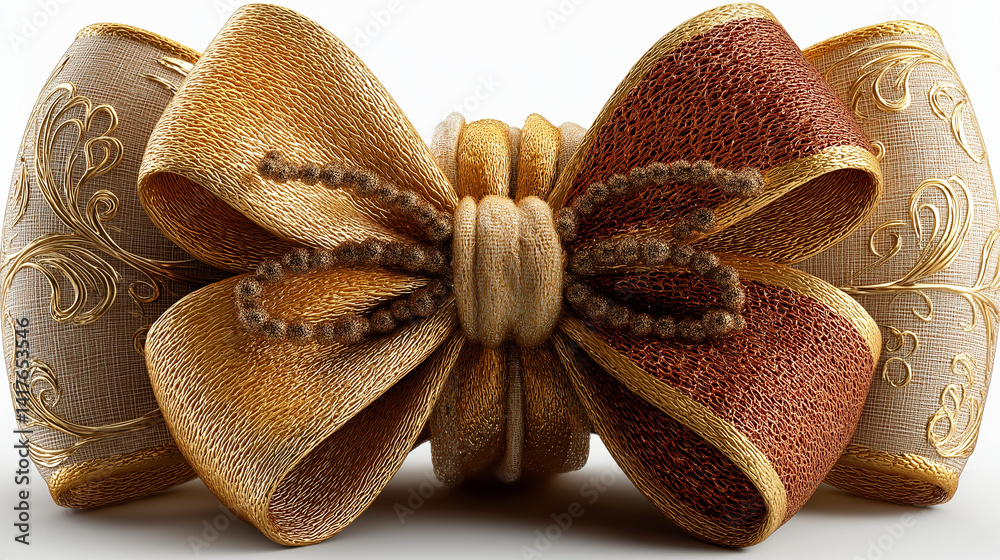 Naklejka premium Golden ribbon with bow isolated on transparent background