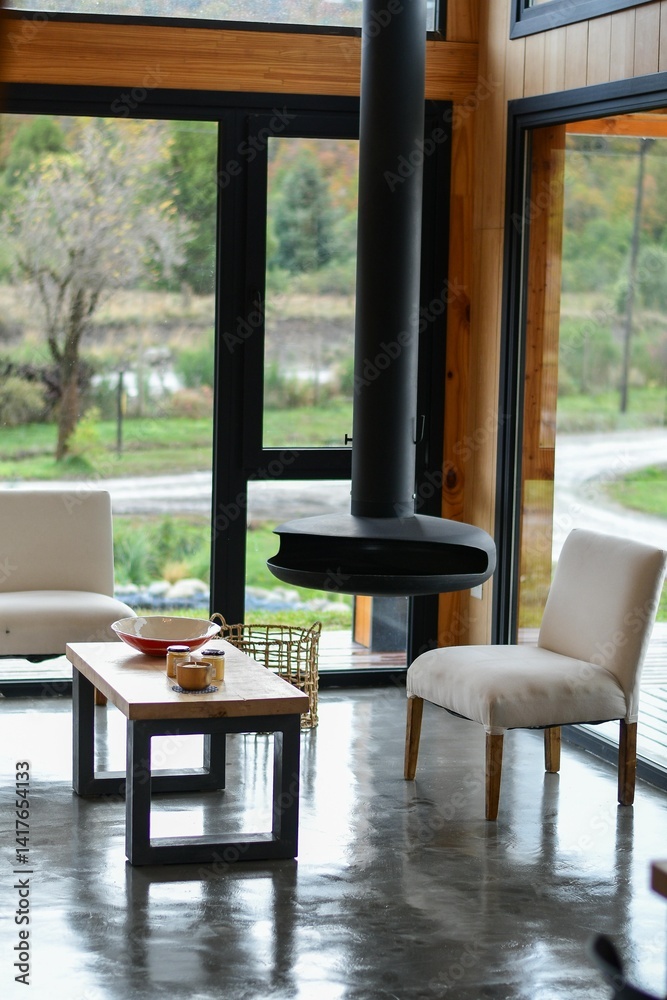Fototapeta premium Living room of a modern house in the mountains 