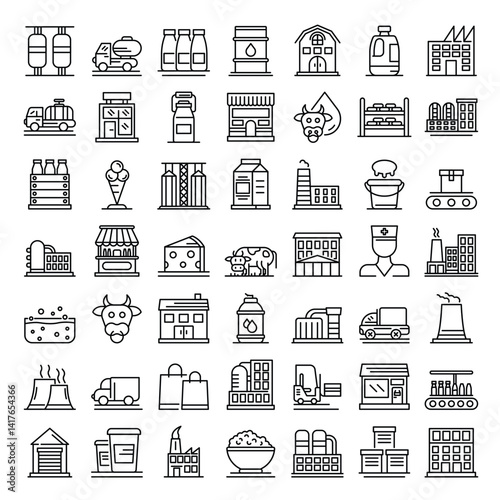 Milk industry icons farm to factory