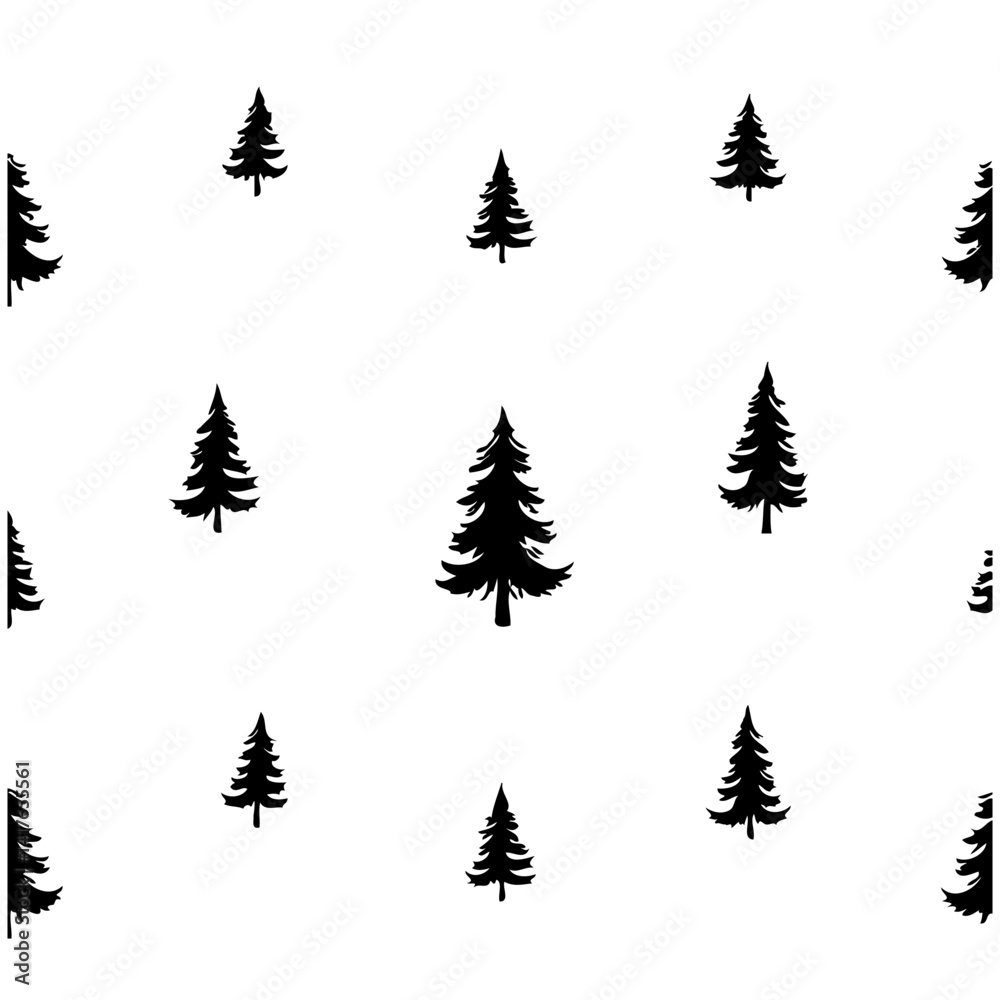 Obraz premium Silhouetted Evergreen Trees Seamlessly Repeated