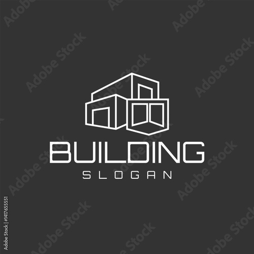 Minimalist vector logo design of a modern building in line art style. Ideal for real estate, architecture firms, property developers, construction businesses