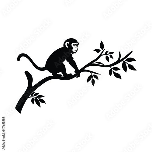 Branch with monkey minimalist silhouette design