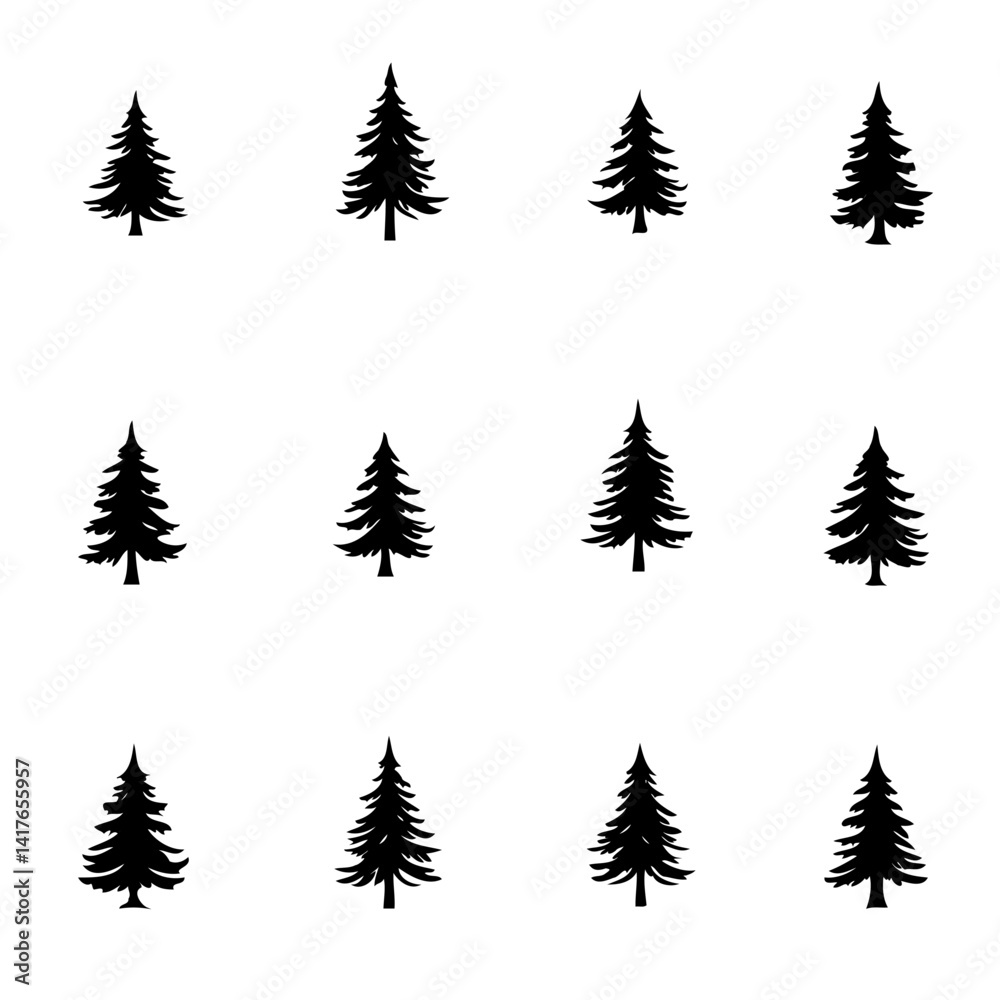 Fototapeta premium Aesthetic evergreen tree seamless on white background